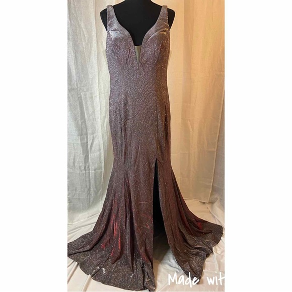 Foxy Burgundy Front Slit Metallic Long Formal Prom Gown Dress Size L - Picture 4 of 8